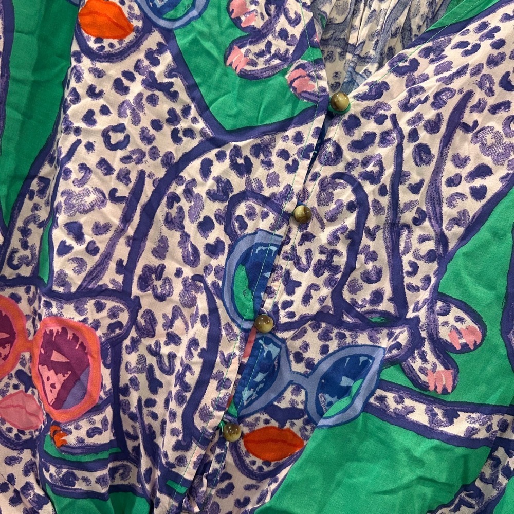 Art of Anthropologie Kendra Dandy Leopard Sunglasses Button Down Tie Top - Picture 9 of 9